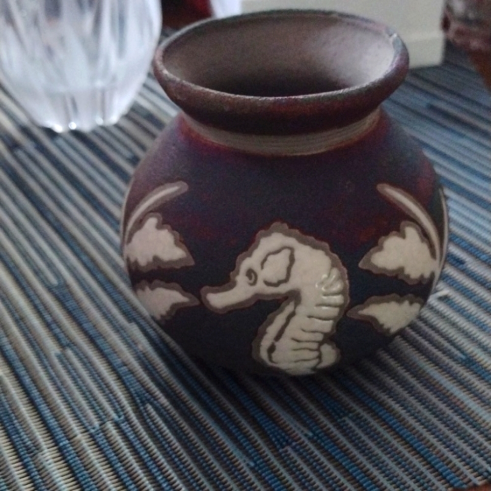 Decorative small Pottery container signed